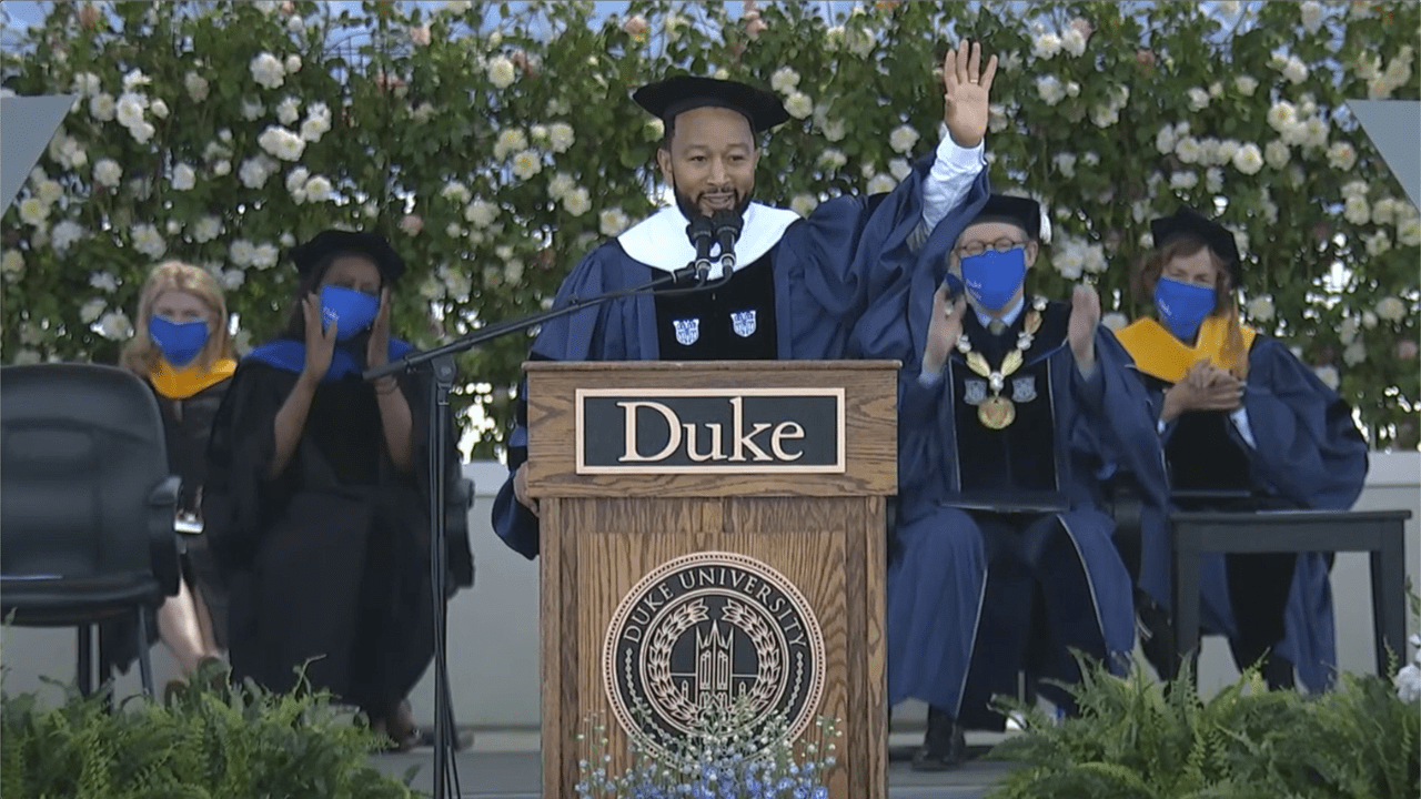 John Legend speaks at the Duke University graduation ceremony
